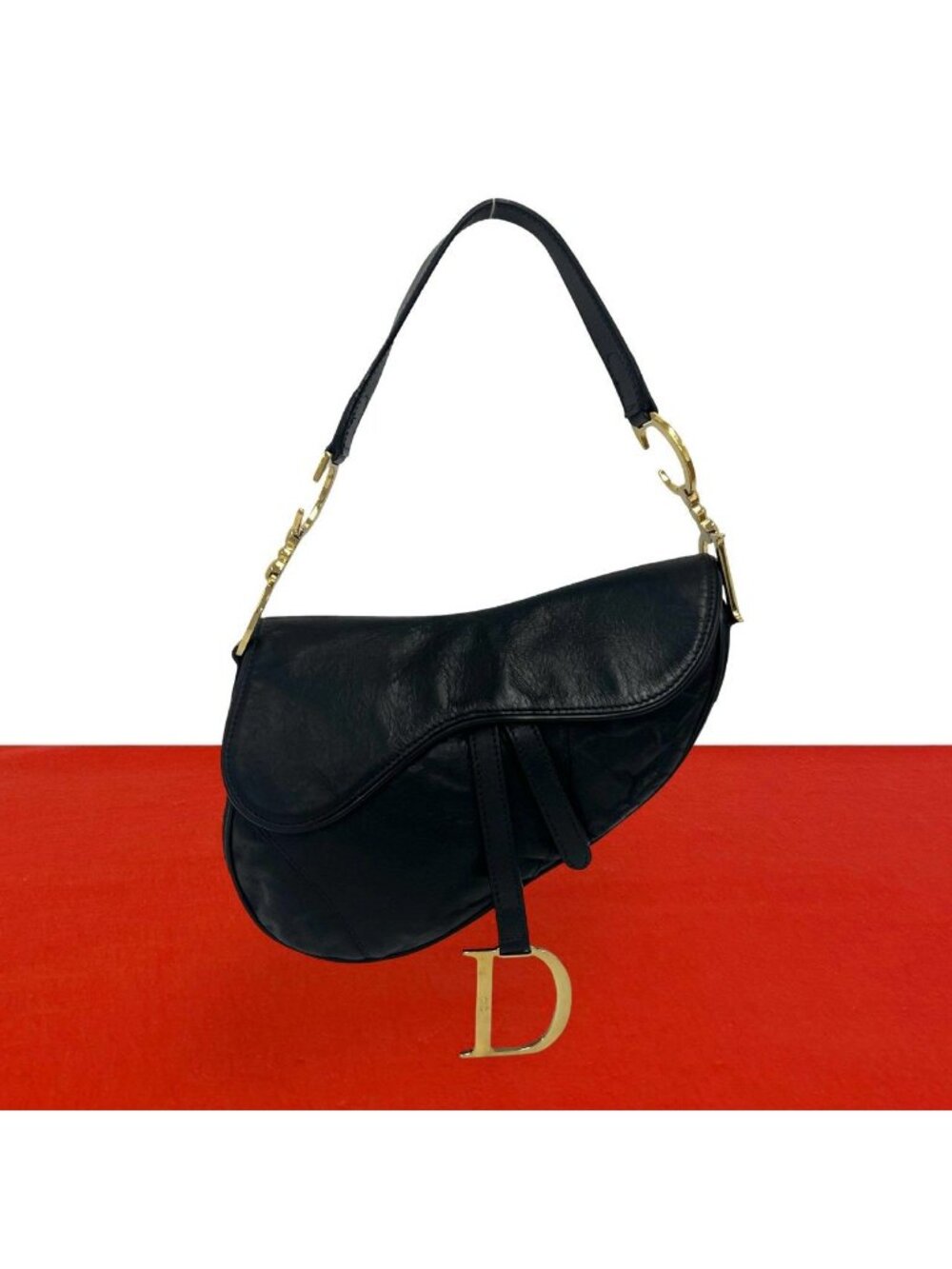 Dior Saddle Logo Leather Shoulder Bag Black